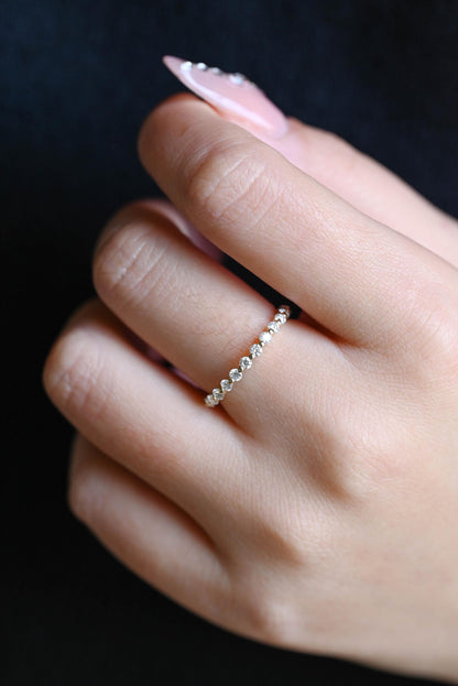 Solid Gold Eternity Moissanite Ring, Round Cut Wedding Band