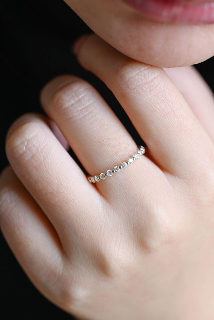 Solid Gold Eternity Moissanite Ring, Round Cut Wedding Band