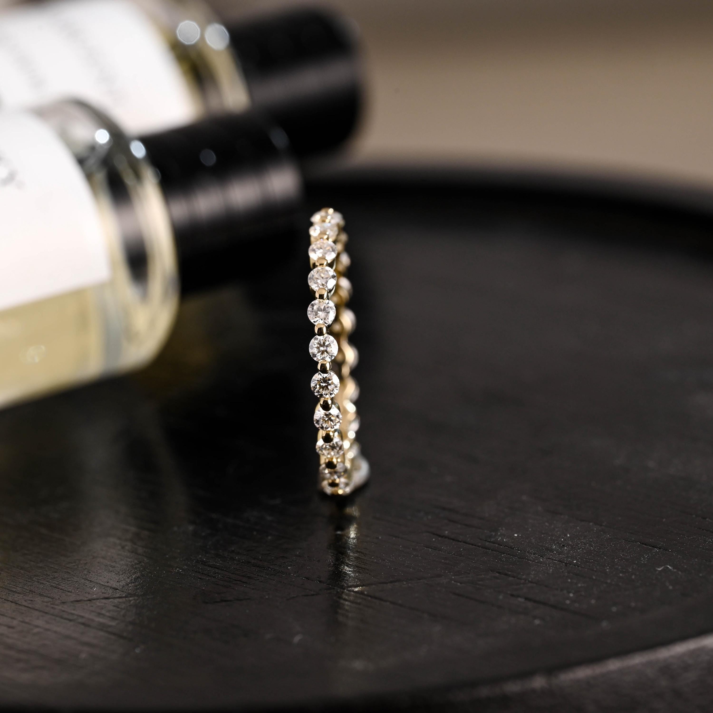 Solid Gold Eternity Moissanite Ring, Round Cut Wedding Band