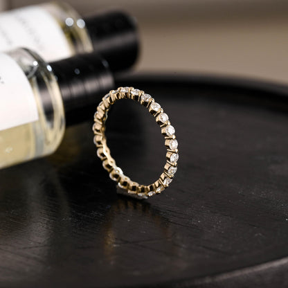 Solid Gold Eternity Moissanite Ring, Round Cut Wedding Band