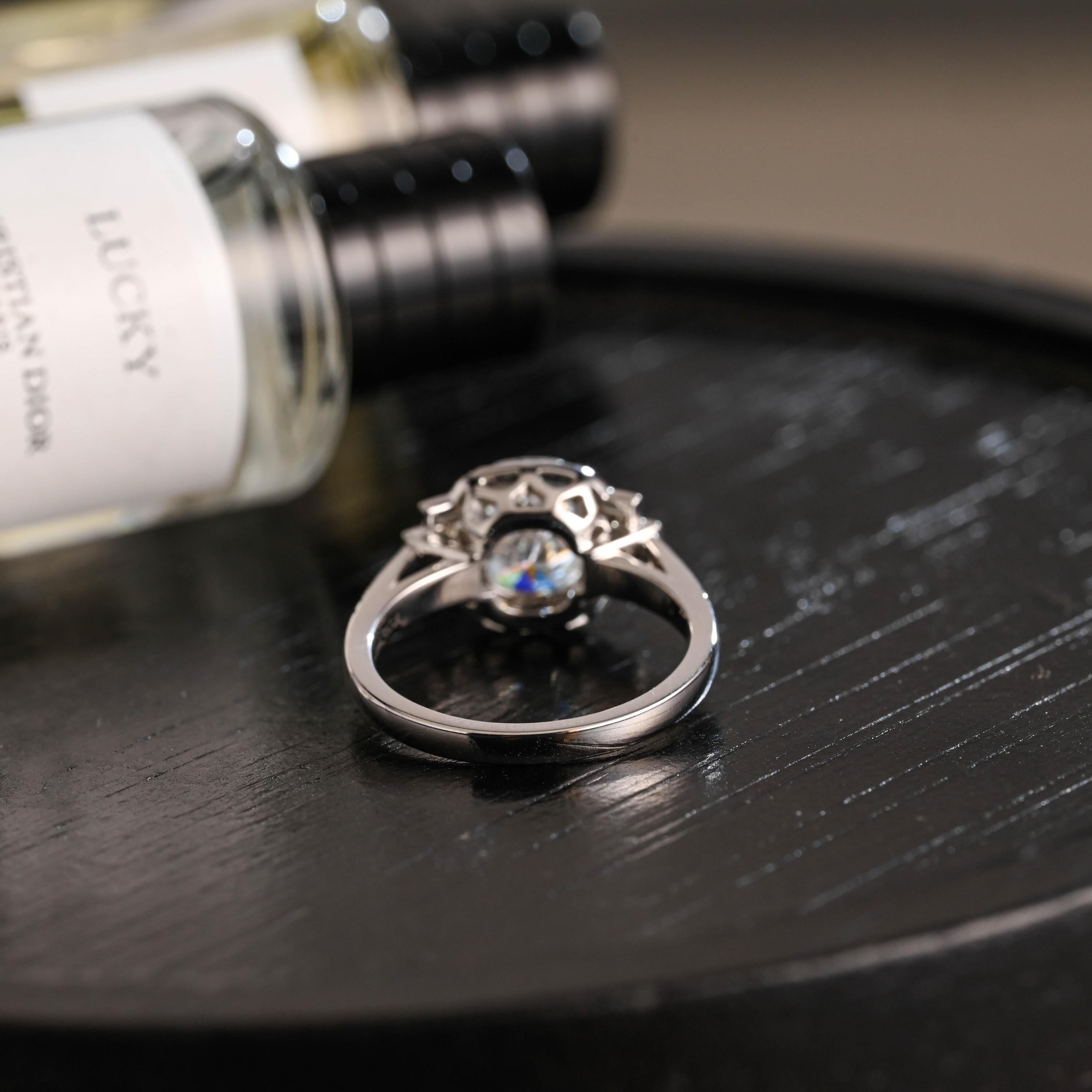 Solid Gold Elongated Cushion Cut Moissanite Engagement Ring, Proposal Ring, Round Half Eternity Promise Ring, Anniversary Gift for Women