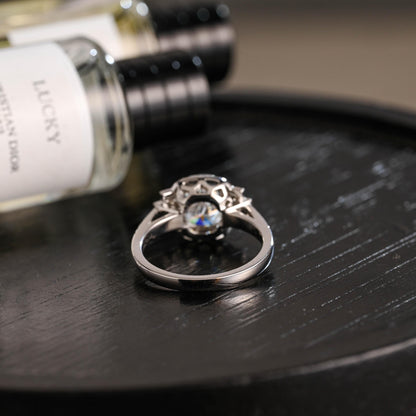 Solid Gold Elongated Cushion Cut Moissanite Engagement Ring, Proposal Ring, Round Half Eternity Promise Ring, Anniversary Gift for Women