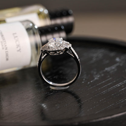 Solid Gold Elongated Cushion Cut Moissanite Engagement Ring, Proposal Ring, Round Half Eternity Promise Ring, Anniversary Gift for Women