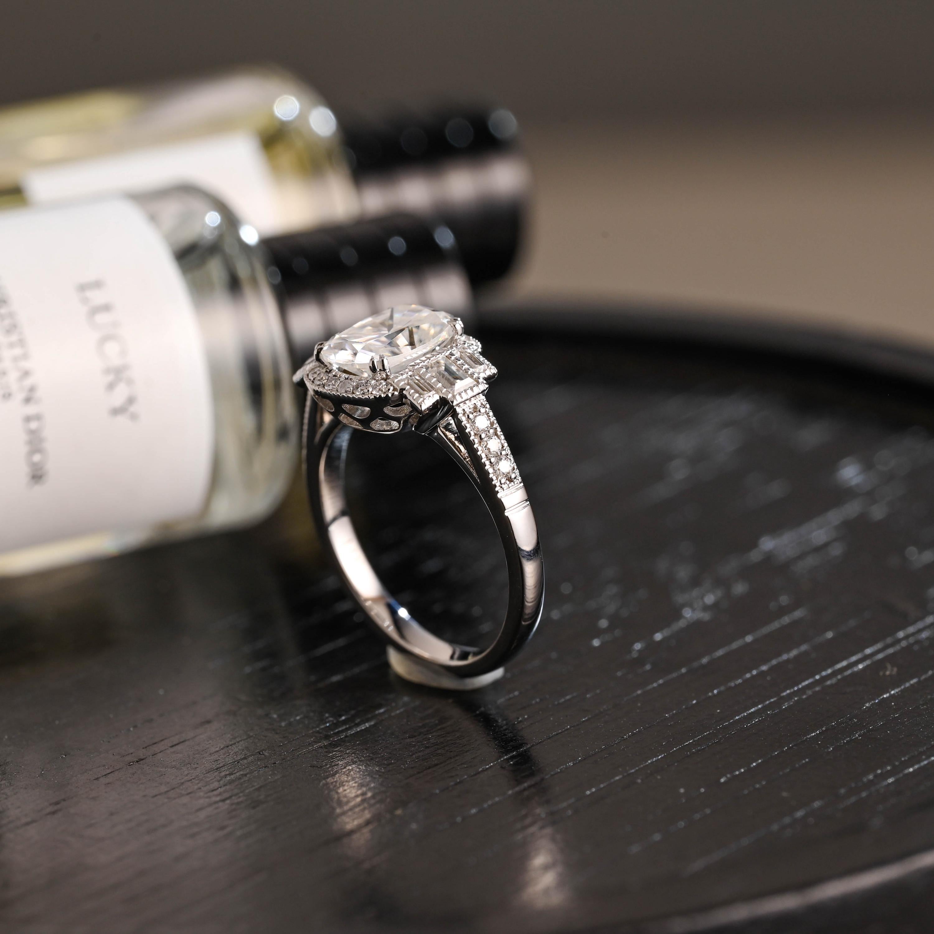 Solid Gold Elongated Cushion Cut Moissanite Engagement Ring, Proposal Ring, Round Half Eternity Promise Ring, Anniversary Gift for Women