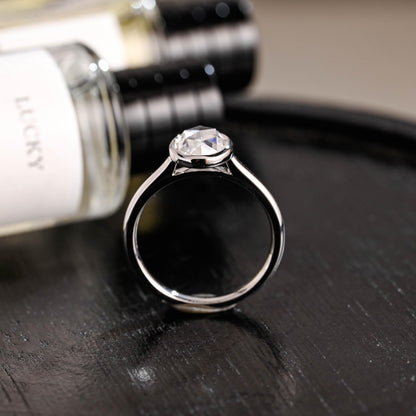 Solid Gold Rose Cut Oval Moissanite Engagement Ring, Anniversary Gift for Women