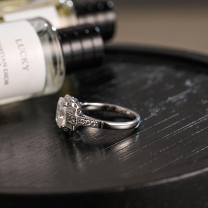 Solid Gold Elongated Cushion Cut Moissanite Engagement Ring, Proposal Ring, Round Half Eternity Promise Ring, Anniversary Gift for Women