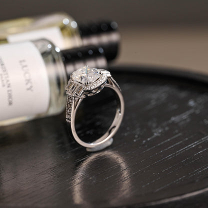 Solid Gold Elongated Cushion Cut Moissanite Engagement Ring, Proposal Ring, Round Half Eternity Promise Ring, Anniversary Gift for Women
