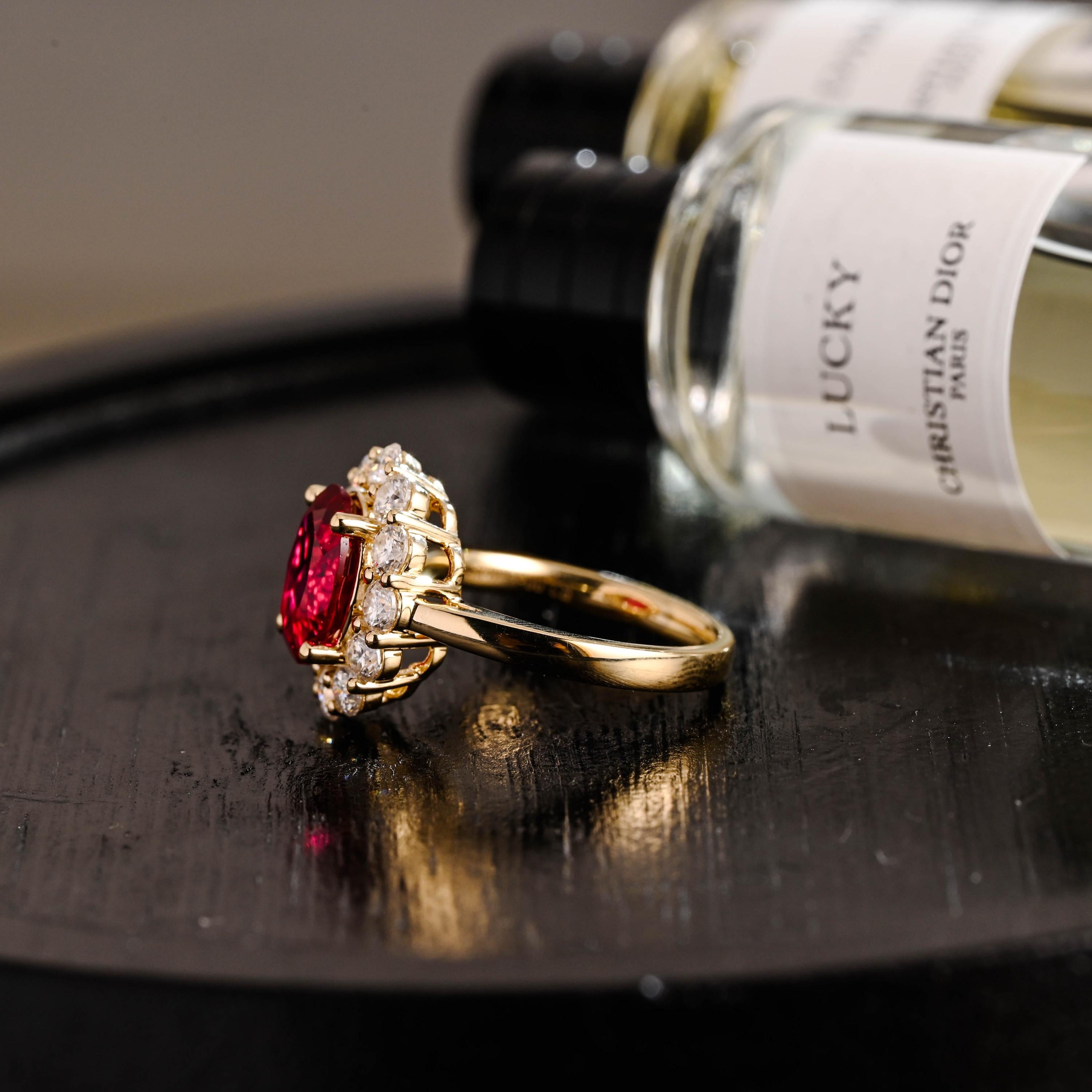 Solid Gold Oval Cut Lab-Grown Ruby Engagement Ring, Proposal Ring, Promise Ring, Art Deco Ring, Anniversary/ Birthday Gift for Women, Wife