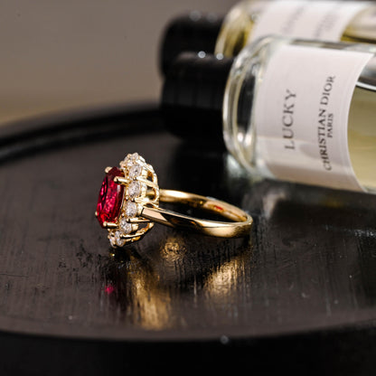 Solid Gold Oval Cut Lab-Grown Ruby Engagement Ring, Proposal Ring, Promise Ring, Art Deco Ring, Anniversary/ Birthday Gift for Women, Wife