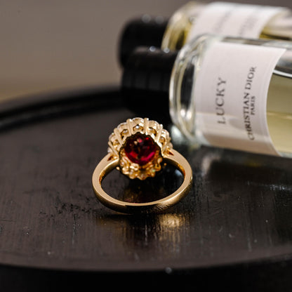 Solid Gold Oval Cut Lab-Grown Ruby Engagement Ring, Proposal Ring, Promise Ring, Art Deco Ring, Anniversary/ Birthday Gift for Women, Wife