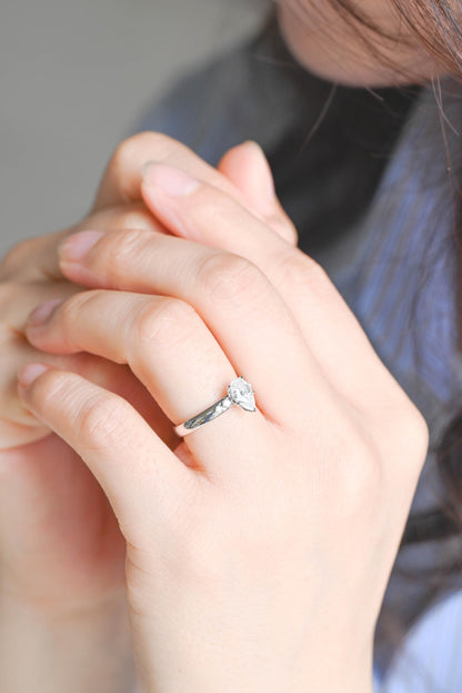 Solid Gold Pear Cut Moissanite Pave Band Engagement Ring, Anniversary Gift Birthday Gift for Women Wife