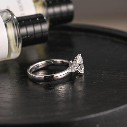 Solid Gold Pear Cut Moissanite Pave Band Engagement Ring, Anniversary Gift Birthday Gift for Women Wife