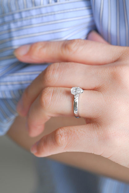 Solid Gold Pear Cut Moissanite Pave Band Engagement Ring, Anniversary Gift Birthday Gift for Women Wife
