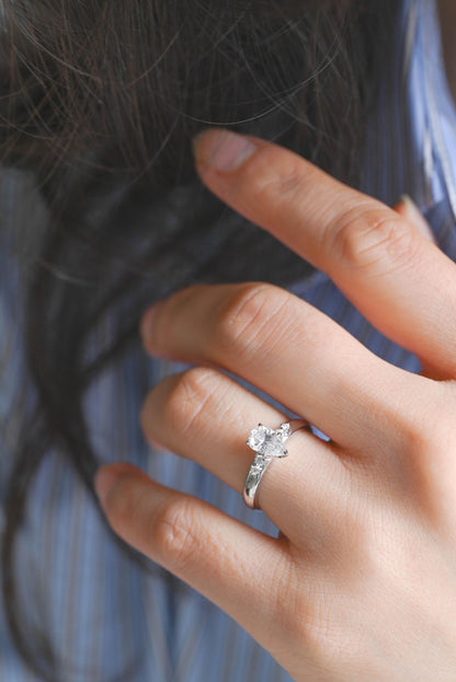 Solid Gold Pear Cut Moissanite Pave Band Engagement Ring, Anniversary Gift Birthday Gift for Women Wife