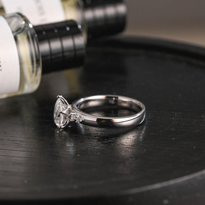 Solid Gold Pear Cut Moissanite Pave Band Engagement Ring, Anniversary Gift Birthday Gift for Women Wife