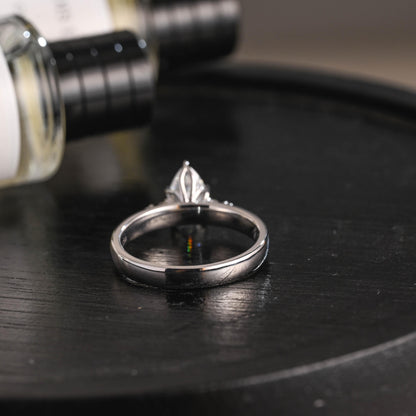 Solid Gold Pear Cut Moissanite Pave Band Engagement Ring, Anniversary Gift Birthday Gift for Women Wife