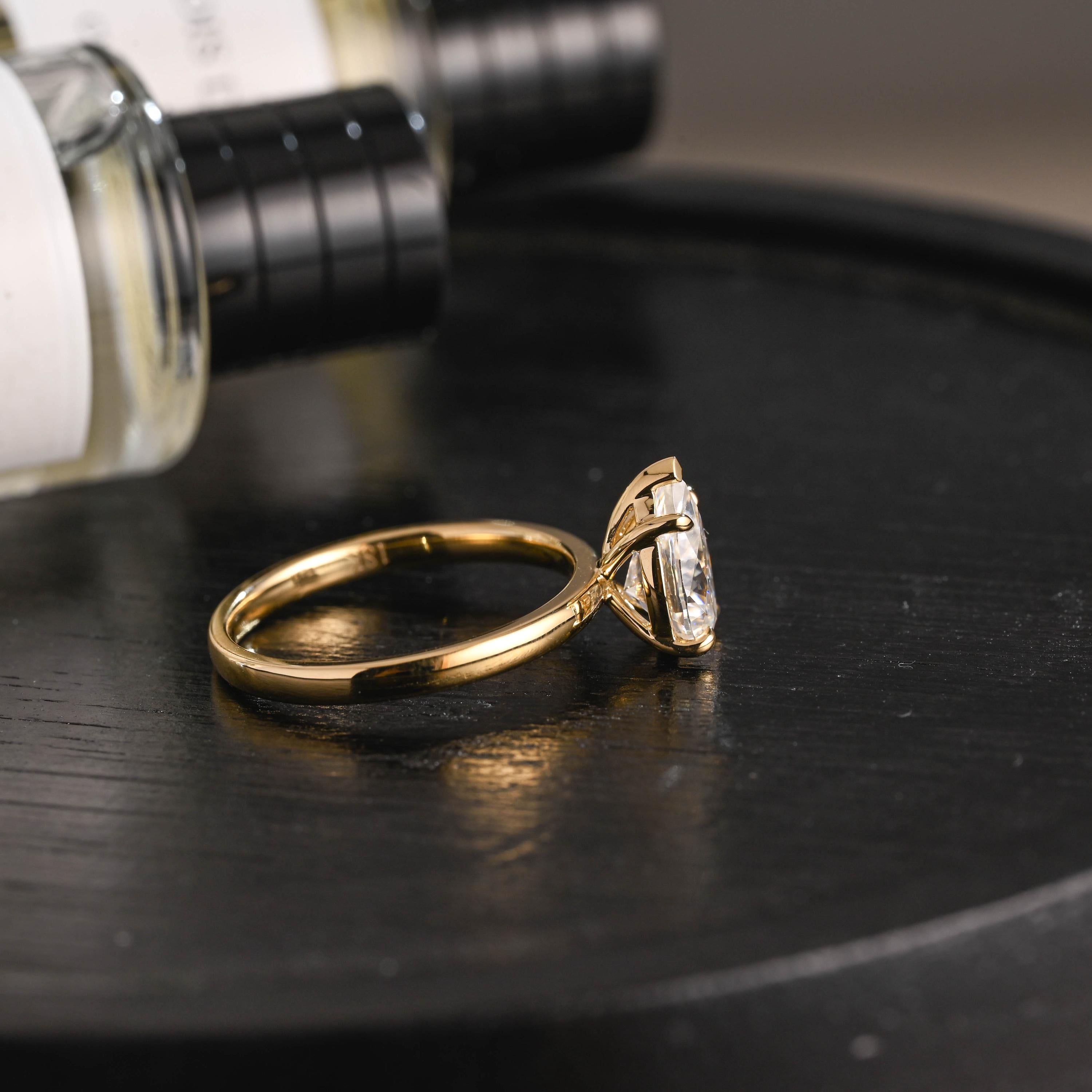 Solid Gold Pear Cut Moissanite Engagement Ring, Proposal Ring, Promise Ring, Wedding Ring