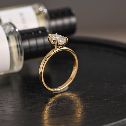 Solid Gold Pear Cut Moissanite Engagement Ring, Proposal Ring, Promise Ring, Wedding Ring