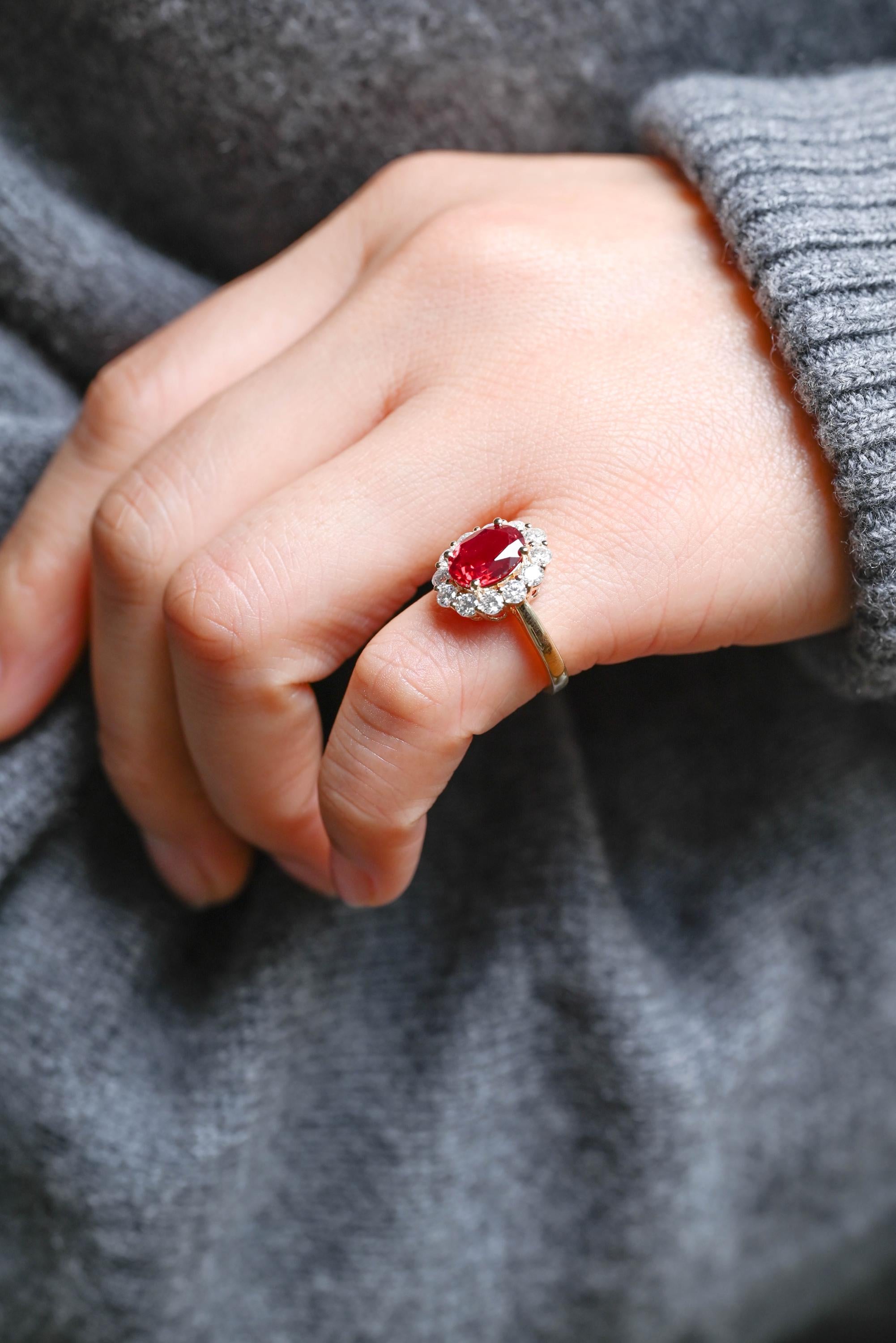 Solid Gold Oval Cut Lab-Grown Ruby Engagement Ring, Proposal Ring, Promise Ring, Art Deco Ring, Anniversary/ Birthday Gift for Women, Wife