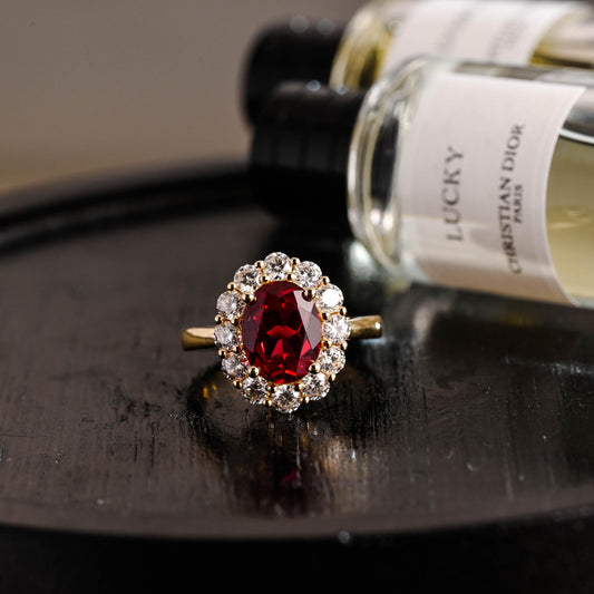 Solid Gold Oval Cut Lab-Grown Ruby Engagement Ring, Proposal Ring, Promise Ring, Art Deco Ring, Anniversary/ Birthday Gift for Women, Wife