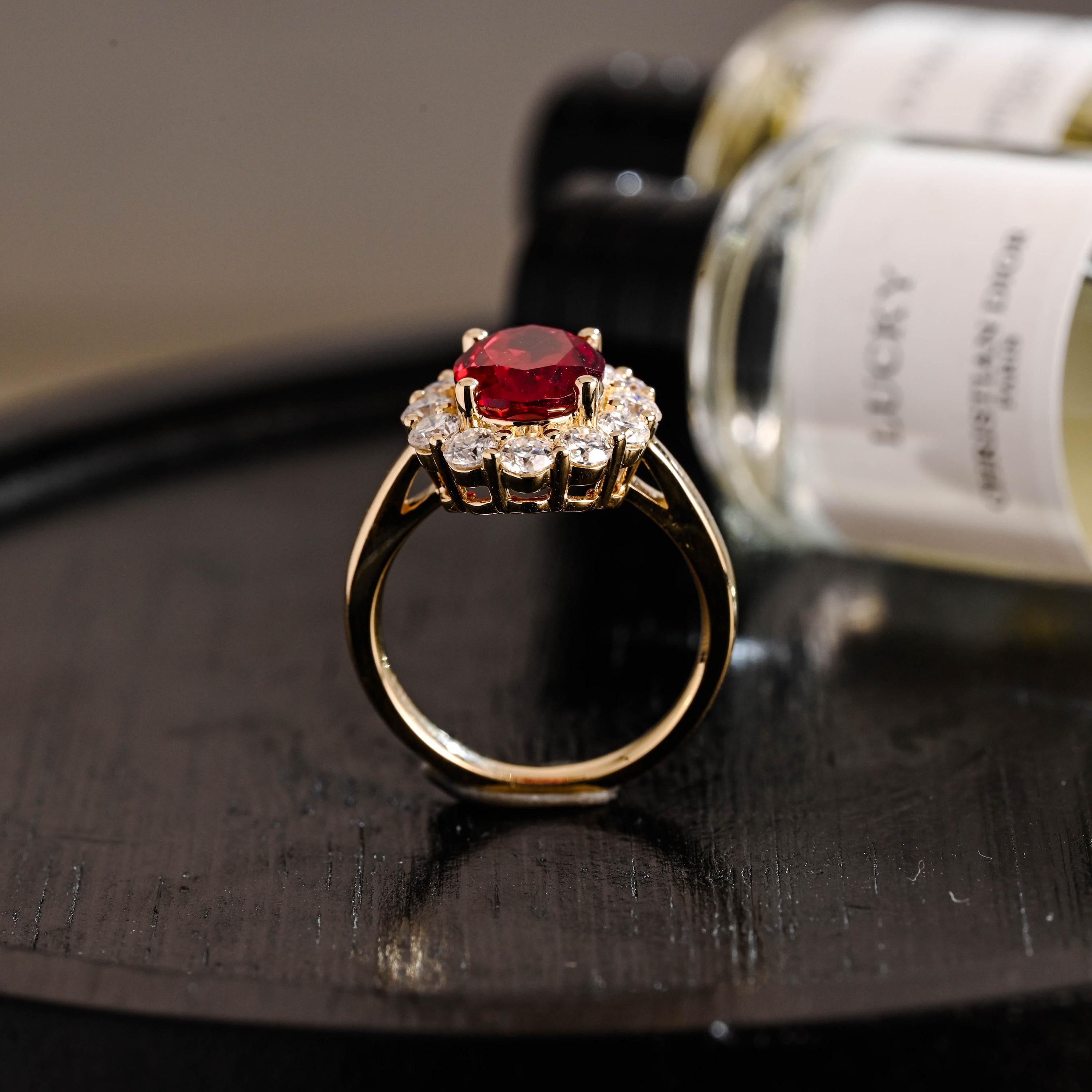 Solid Gold Oval Cut Lab-Grown Ruby Engagement Ring, Proposal Ring, Promise Ring, Art Deco Ring, Anniversary/ Birthday Gift for Women, Wife