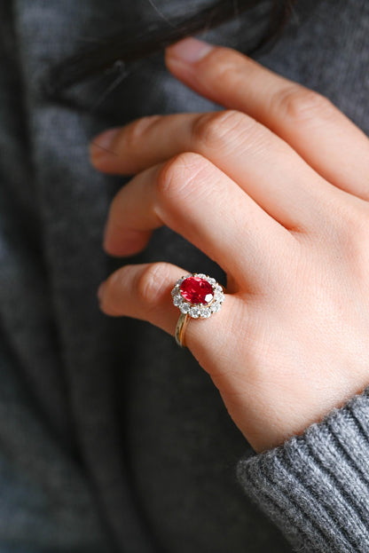 Solid Gold Oval Cut Lab-Grown Ruby Engagement Ring, Proposal Ring, Promise Ring, Art Deco Ring, Anniversary/ Birthday Gift for Women, Wife