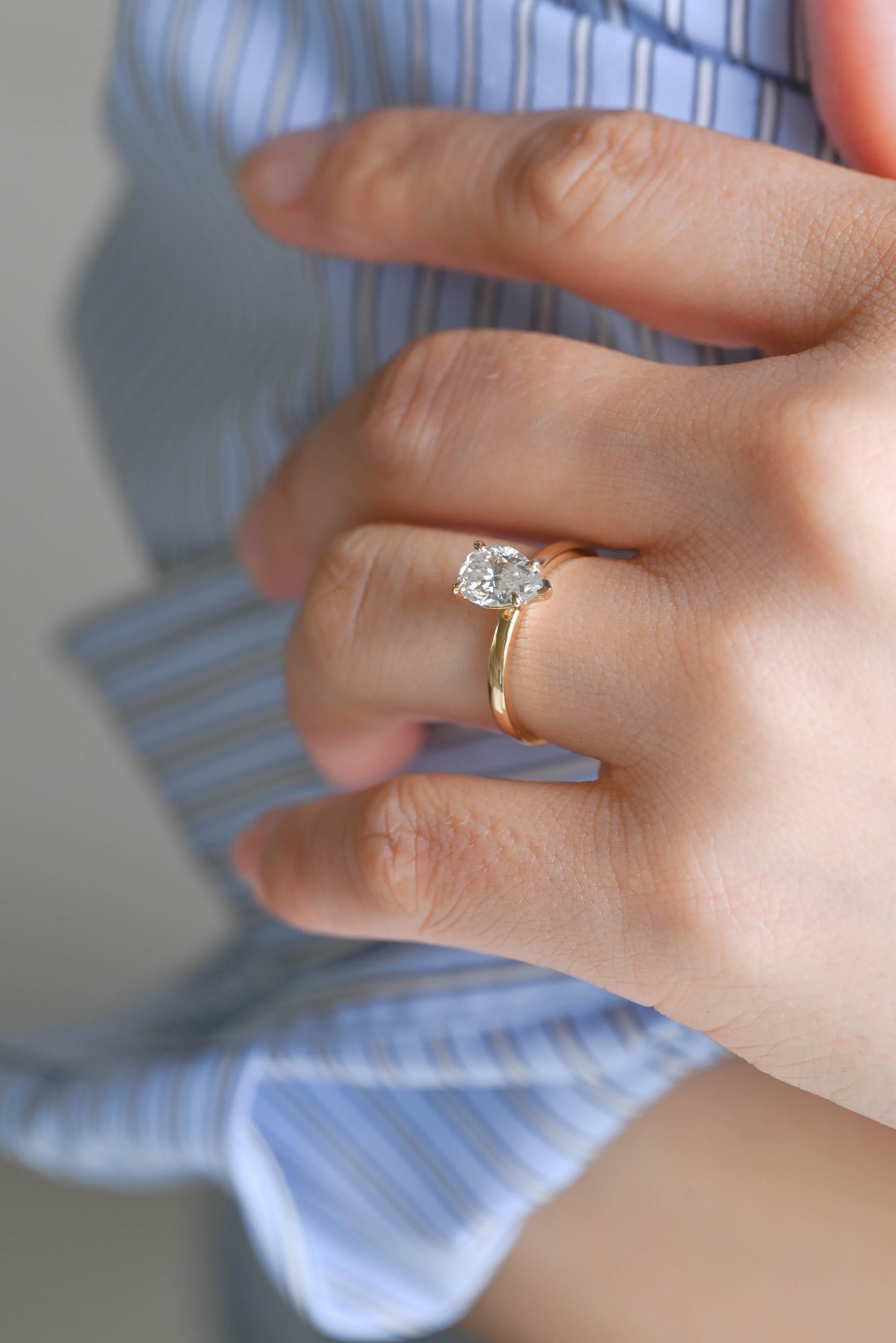 Solid Gold Pear Cut Moissanite Engagement Ring, Proposal Ring, Promise Ring, Wedding Ring