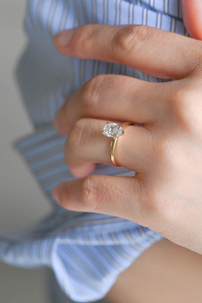 Solid Gold Pear Cut Moissanite Engagement Ring, Proposal Ring, Promise Ring, Wedding Ring