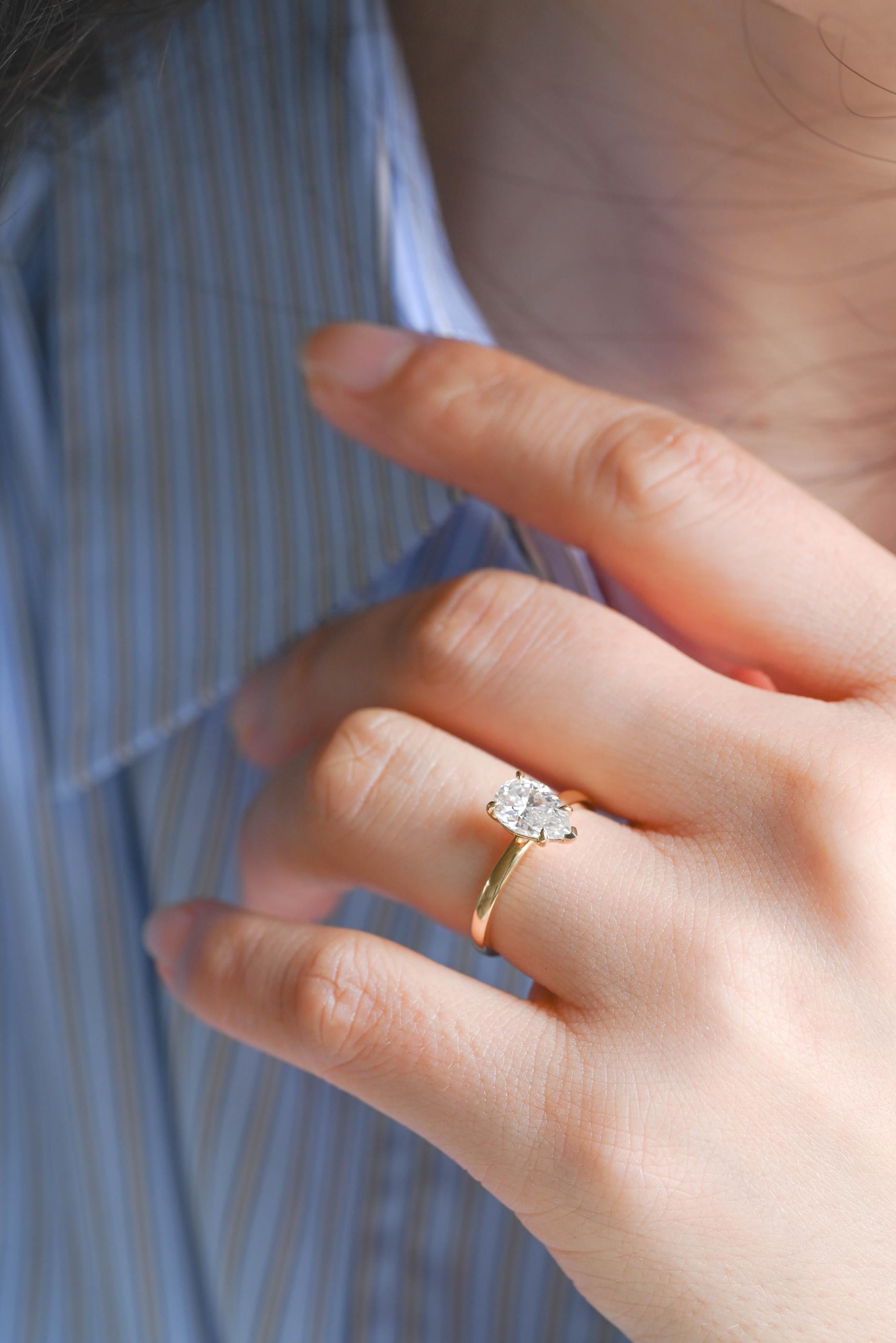 Solid Gold Pear Cut Moissanite Engagement Ring, Proposal Ring, Promise Ring, Wedding Ring