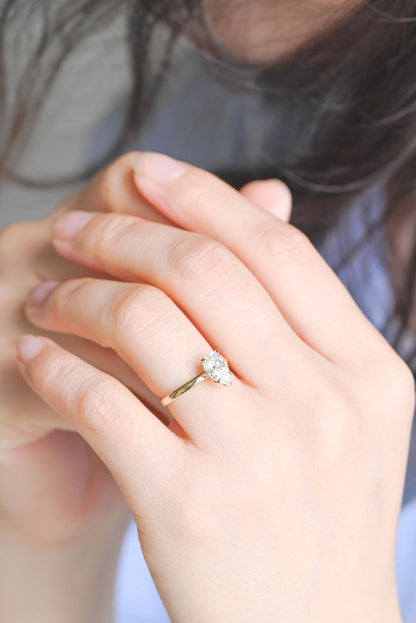 Solid Gold Pear Cut Moissanite Engagement Ring, Proposal Ring, Promise Ring, Wedding Ring