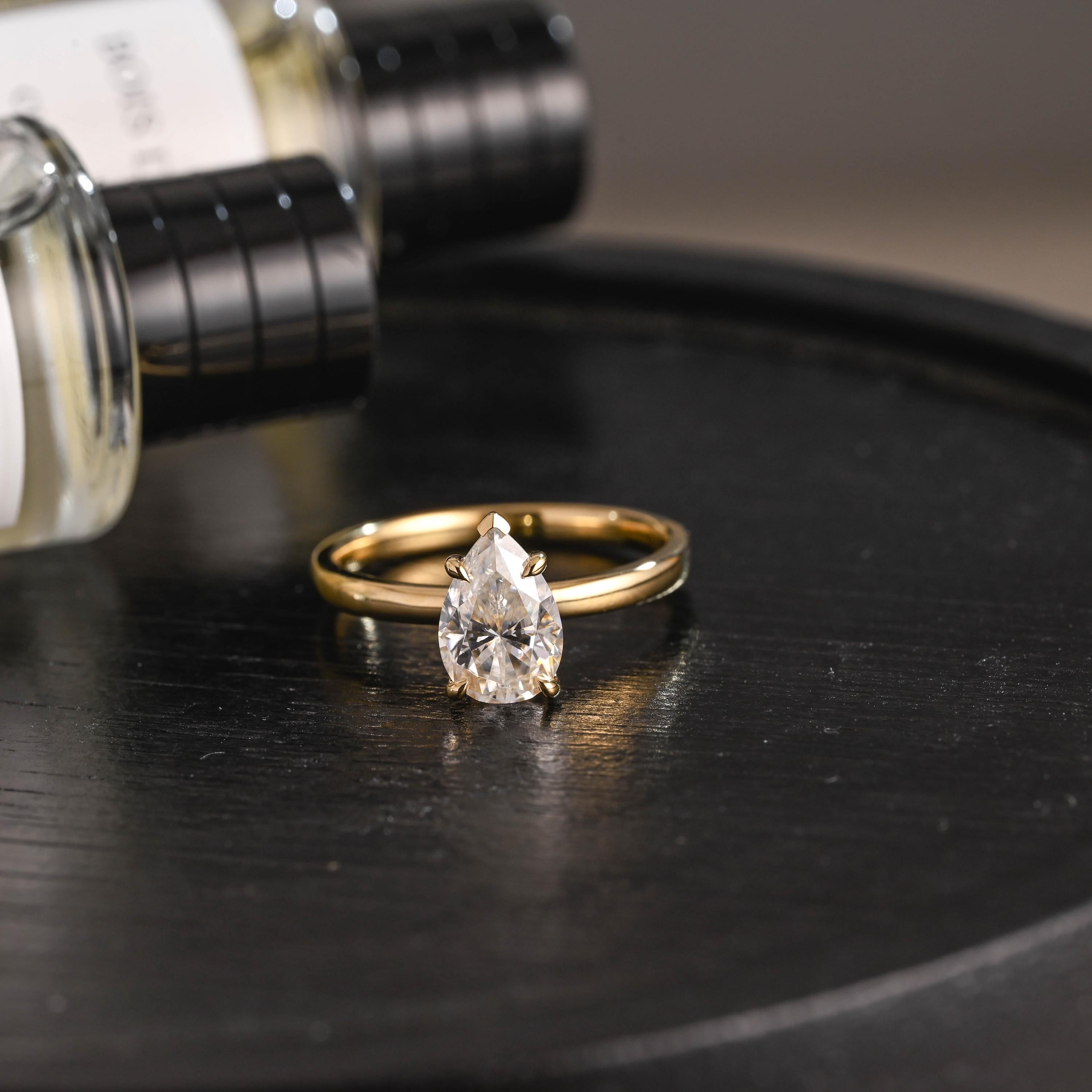 Solid Gold Pear Cut Moissanite Engagement Ring, Proposal Ring, Promise Ring, Wedding Ring