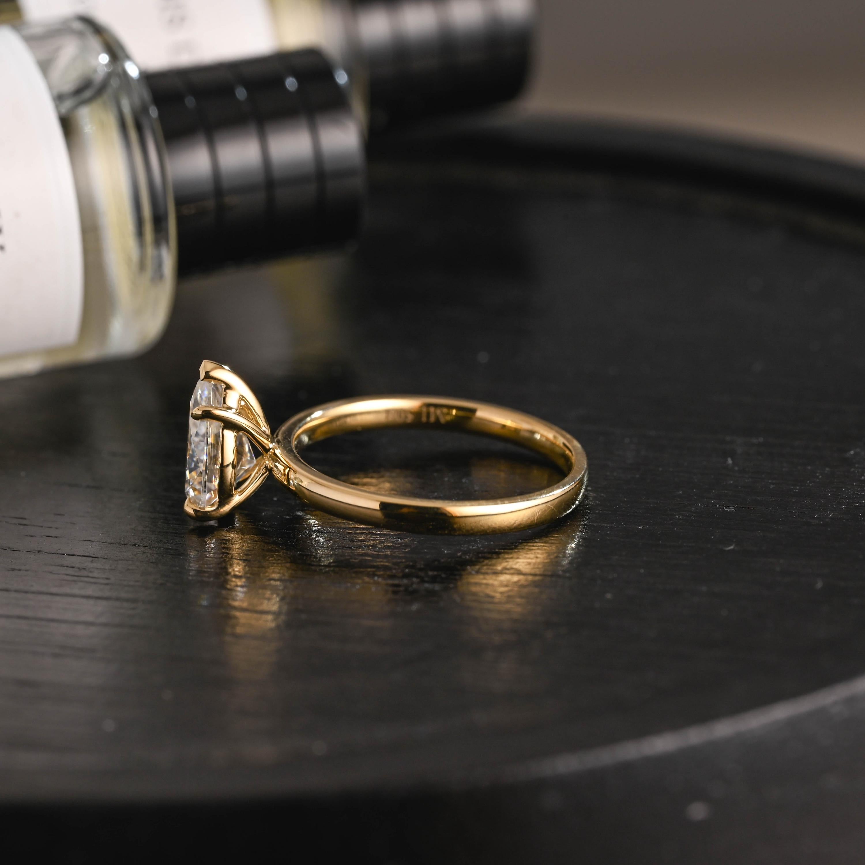 Solid Gold Pear Cut Moissanite Engagement Ring, Proposal Ring, Promise Ring, Wedding Ring
