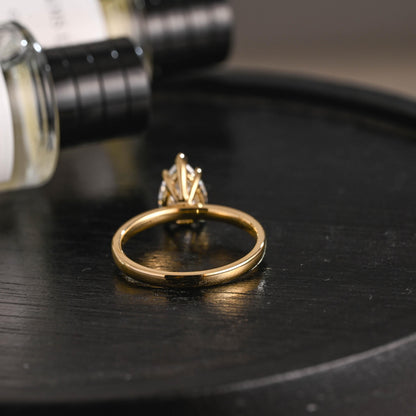 Solid Gold Pear Cut Moissanite Engagement Ring, Proposal Ring, Promise Ring, Wedding Ring