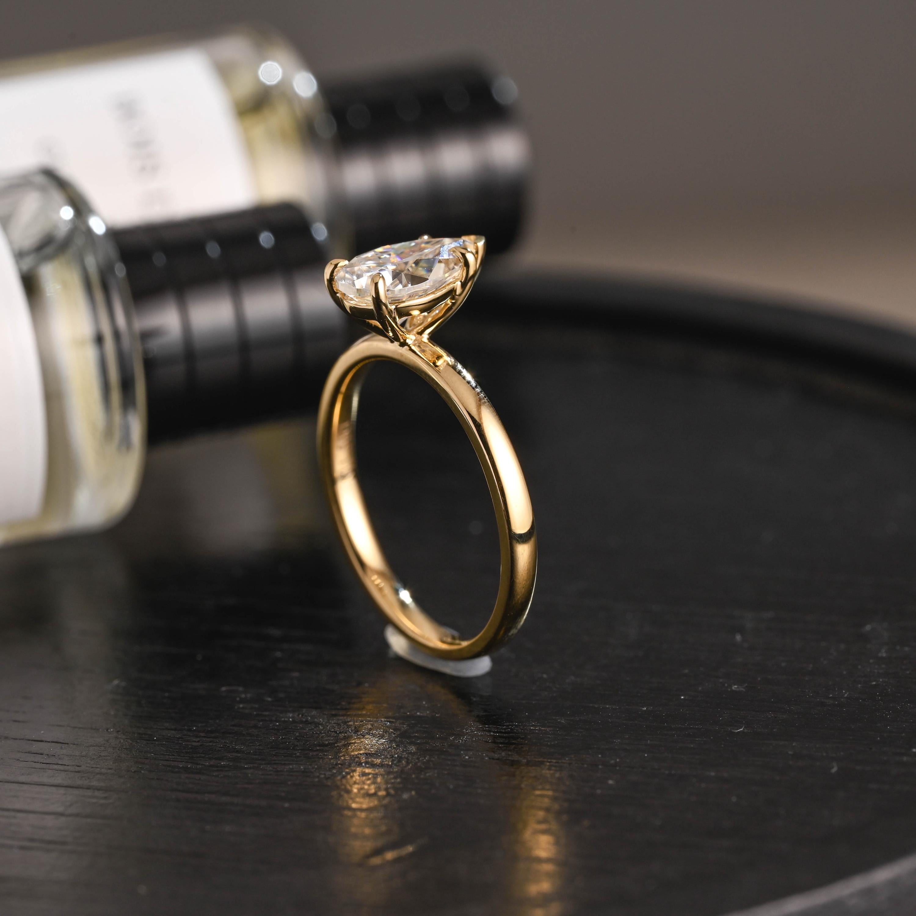Solid Gold Pear Cut Moissanite Engagement Ring, Proposal Ring, Promise Ring, Wedding Ring