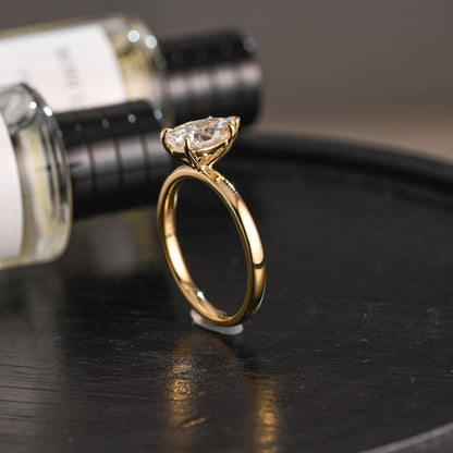 Solid Gold Pear Cut Moissanite Engagement Ring, Proposal Ring, Promise Ring, Wedding Ring