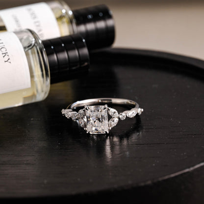Solid Gold Radiant Cut Moissanite Engagement Ring, Anniversary Gift for Women