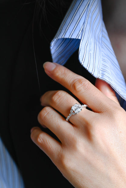Solid Gold Radiant Cut Moissanite Engagement Ring, Anniversary Gift for Women