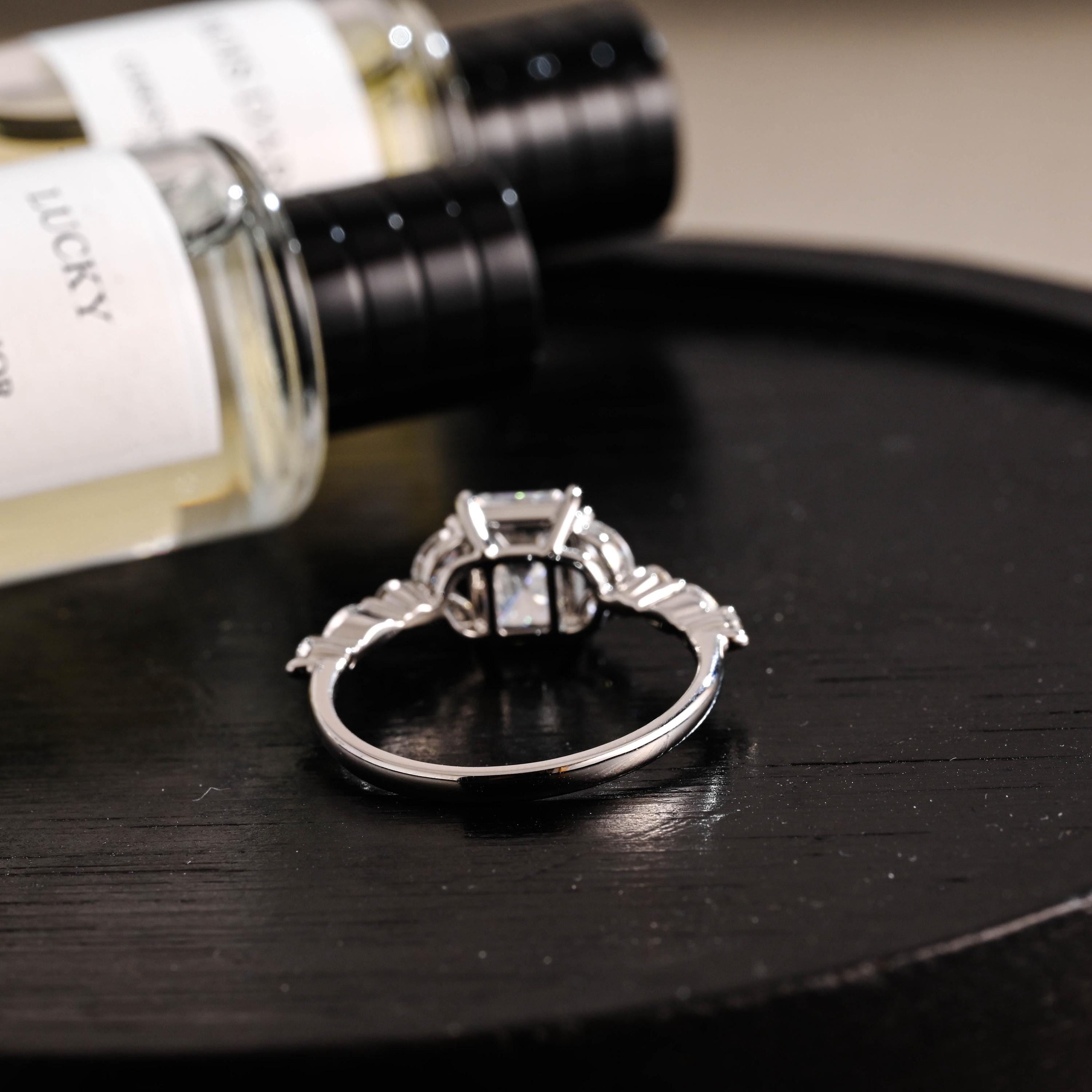 Solid Gold Radiant Cut Moissanite Engagement Ring, Anniversary Gift for Women