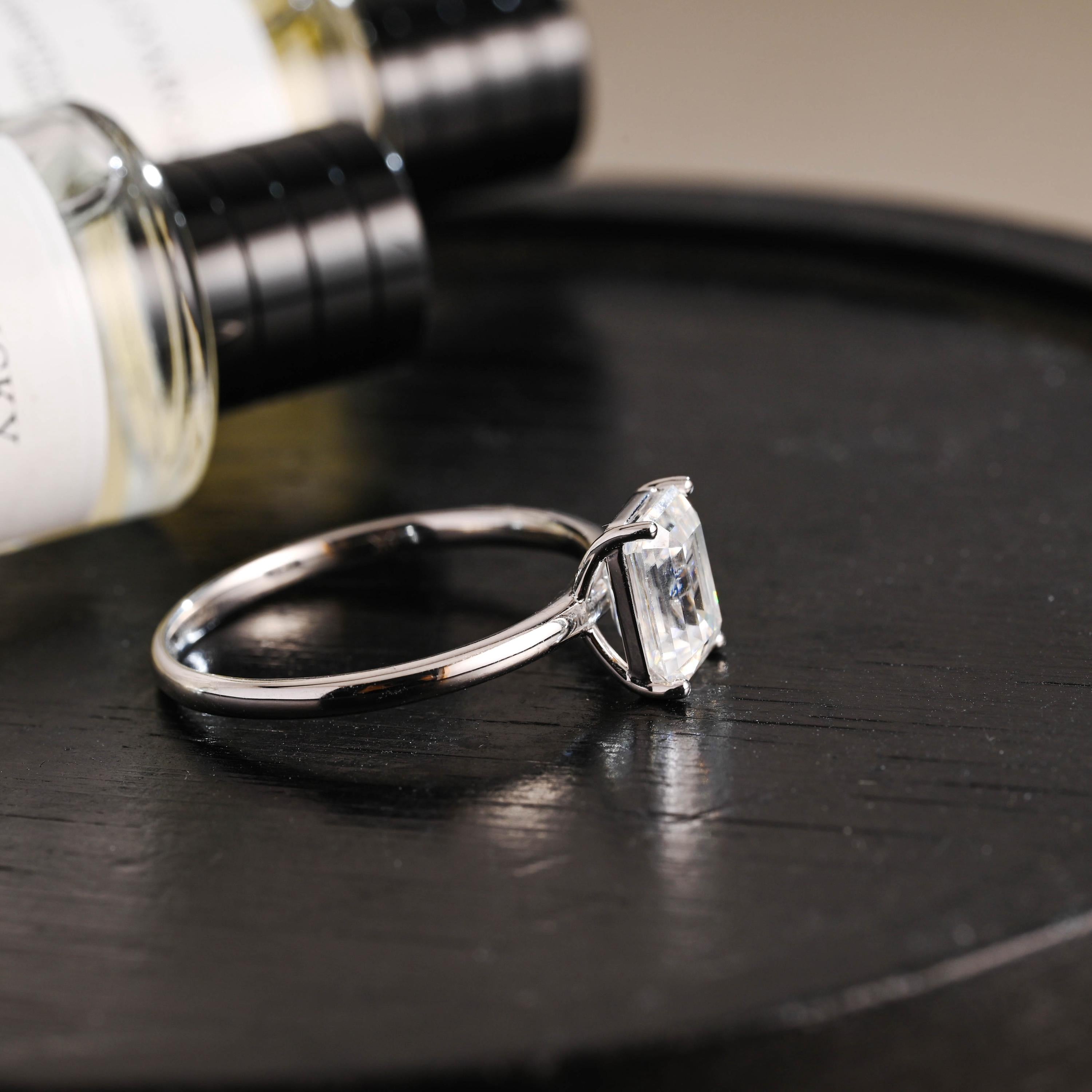 Solid Gold Emerald Cut Solitaire Moissanite Engagement Ring, Moissanite Gifts