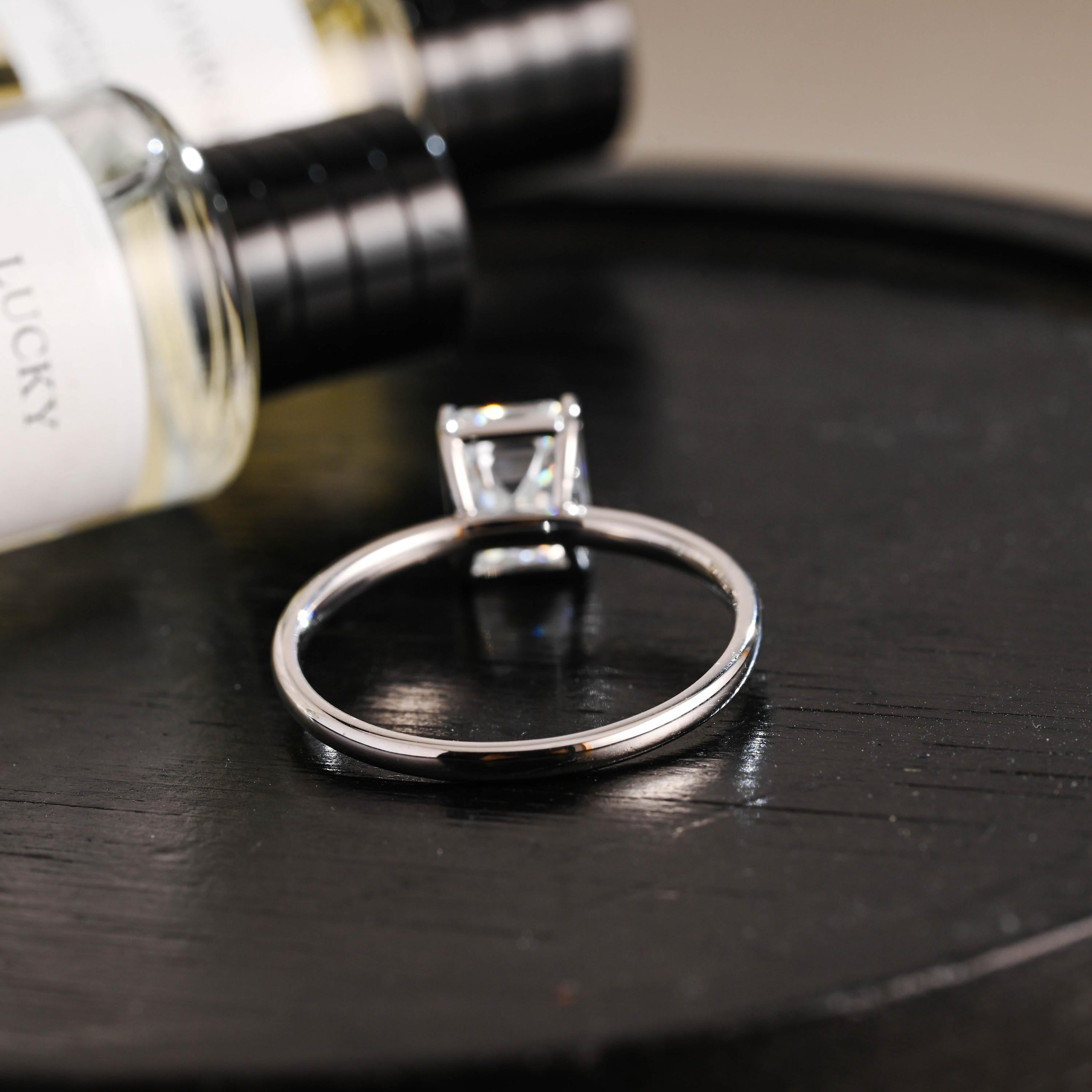 Solid Gold Emerald Cut Solitaire Moissanite Engagement Ring, Moissanite Gifts