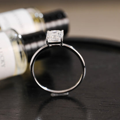 Solid Gold Emerald Cut Solitaire Moissanite Engagement Ring, Moissanite Gifts