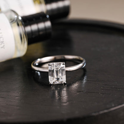 Solid Gold Emerald Cut Solitaire Moissanite Engagement Ring, Moissanite Gifts