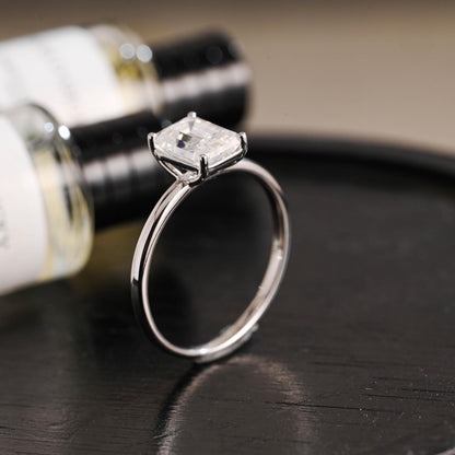 Solid Gold Emerald Cut Solitaire Moissanite Engagement Ring, Moissanite Gifts