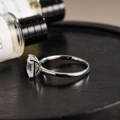 Solid Gold Emerald Cut Solitaire Moissanite Engagement Ring, Moissanite Gifts