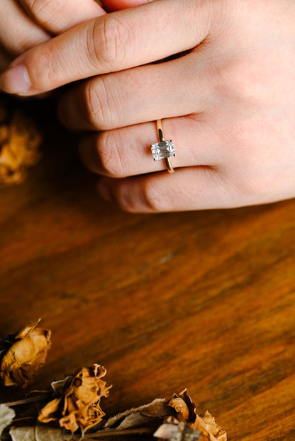 Solid Gold Emerald Cut Solitaire Moissanite Engagement Ring, Moissanite Gifts