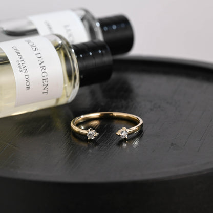 Solid Gold Moissanite Wedding Band, Round Cut Open Cuff Ring