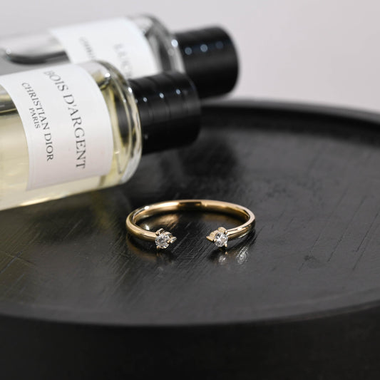 Solid Gold Moissanite Wedding Band, Round Cut Open Cuff Ring
