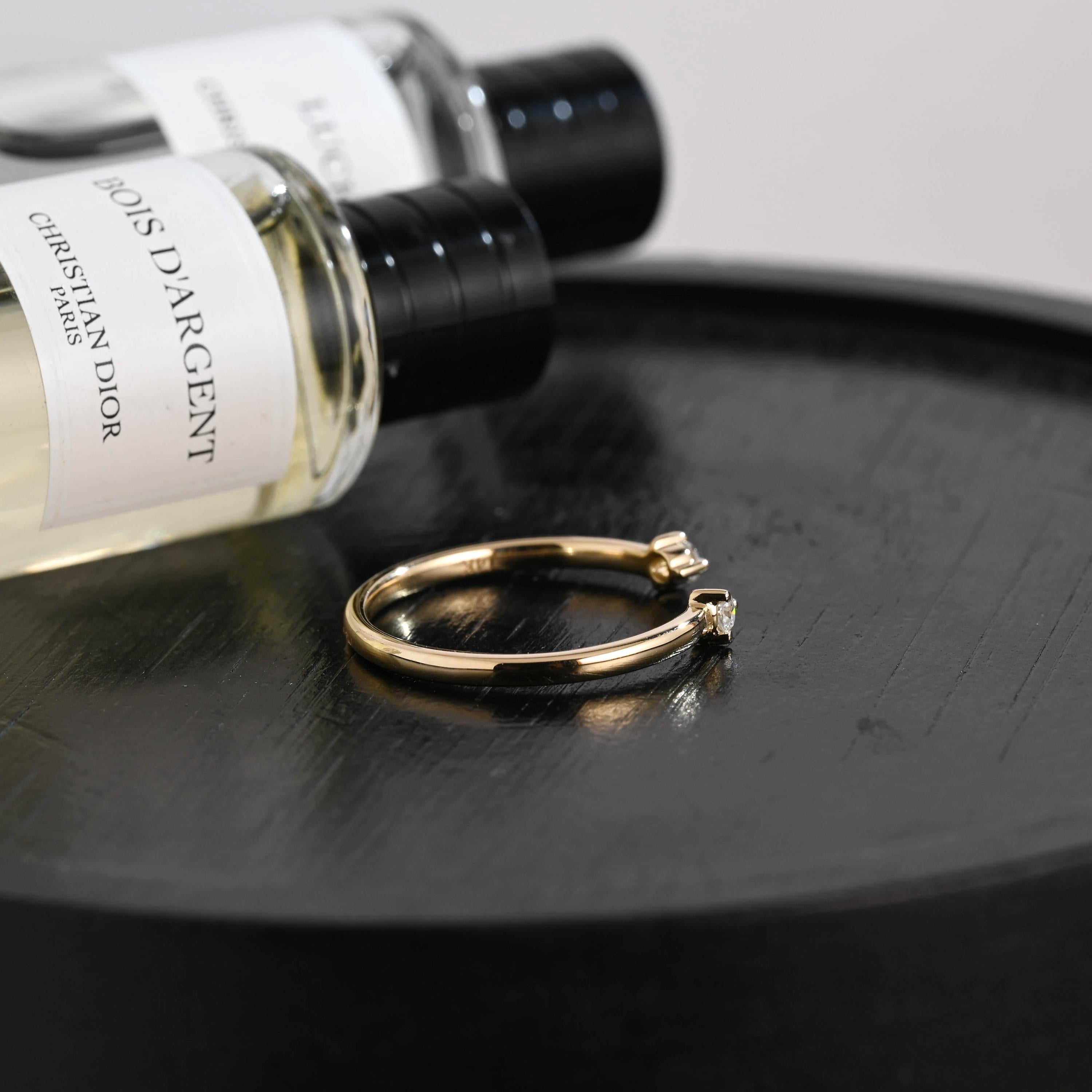 Solid Gold Moissanite Wedding Band, Round Cut Open Cuff Ring