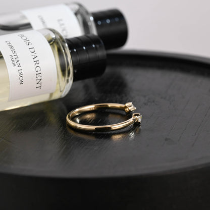 Solid Gold Moissanite Wedding Band, Round Cut Open Cuff Ring