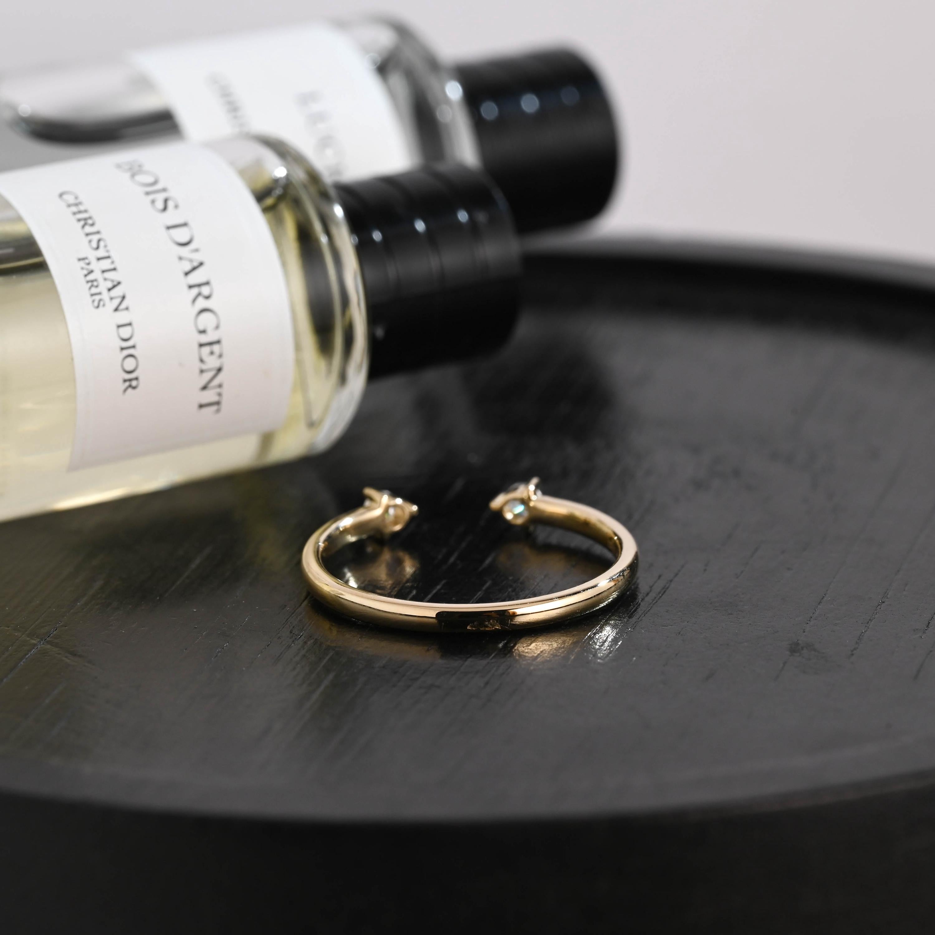 Solid Gold Moissanite Wedding Band, Round Cut Open Cuff Ring